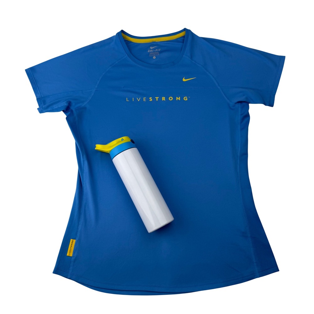 Nike Livestrong Dri-FIT Running Shirt Athletic Training Top Large + To Go Cup - Picture 1 of 14